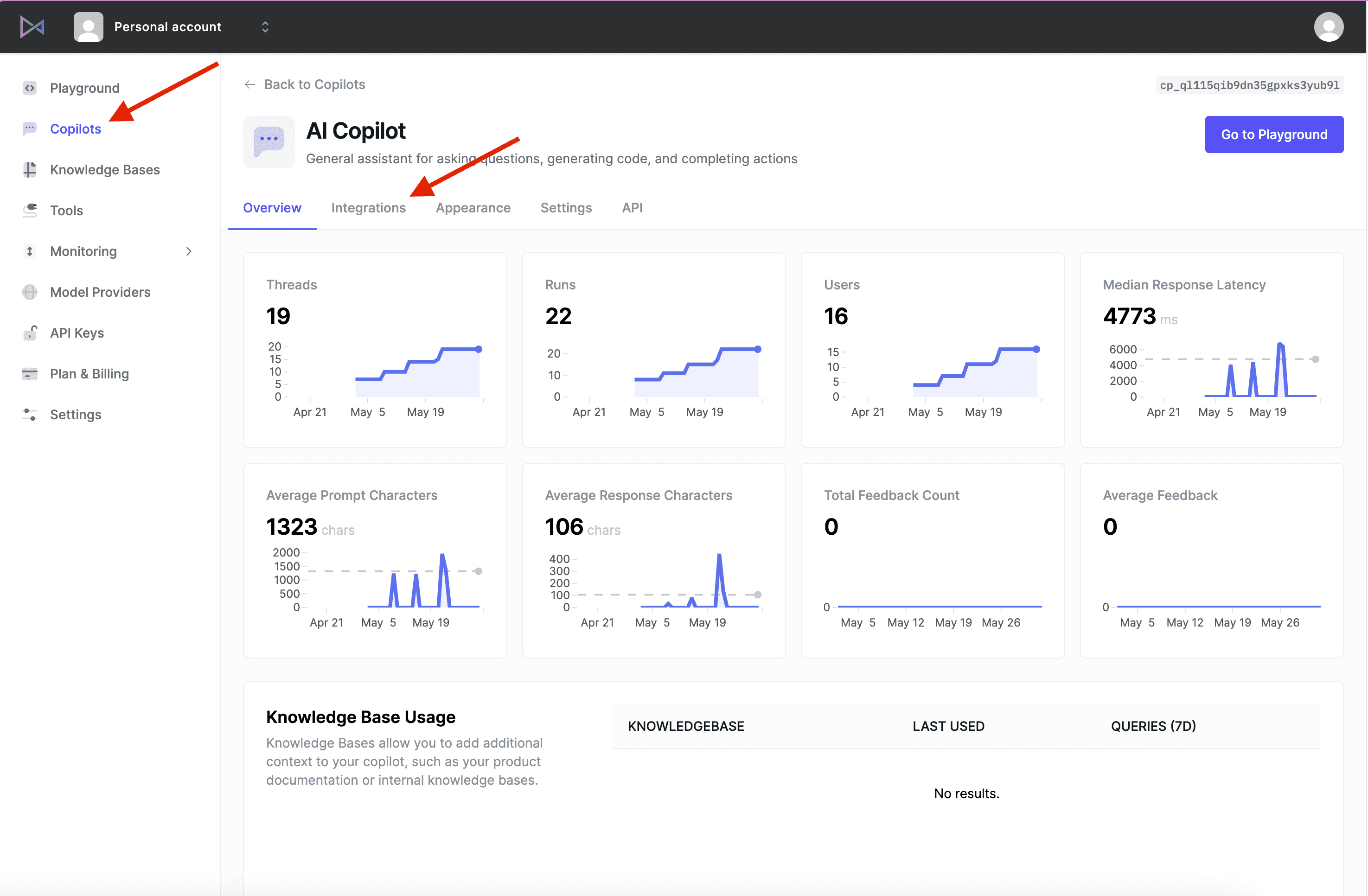 Clicking on copilot integrations